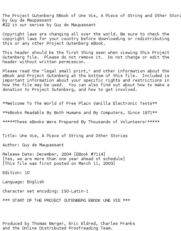 Une Vie, a Piece of String and Other Stories