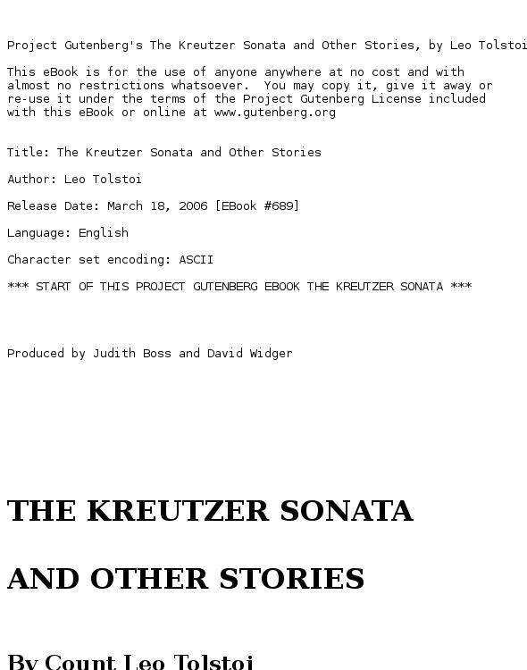 The Kreutzer Sonata and Other Stories
