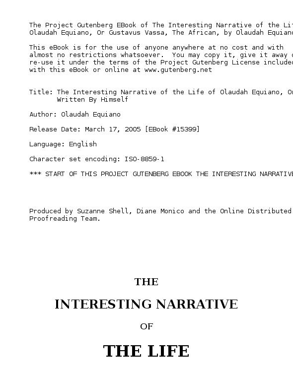 The Interesting Narrative of the Life of Olaudah Equiano, Or Gustavus Vassa, The African Written By Himself