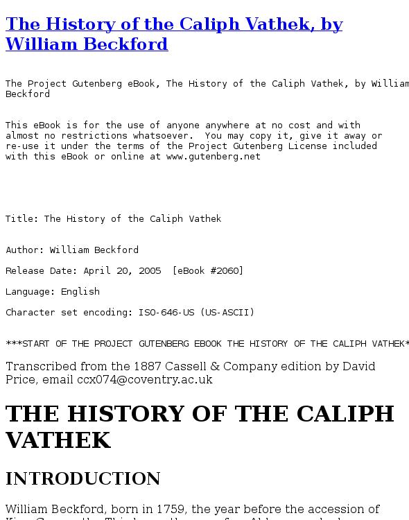 The History of Caliph Vathek