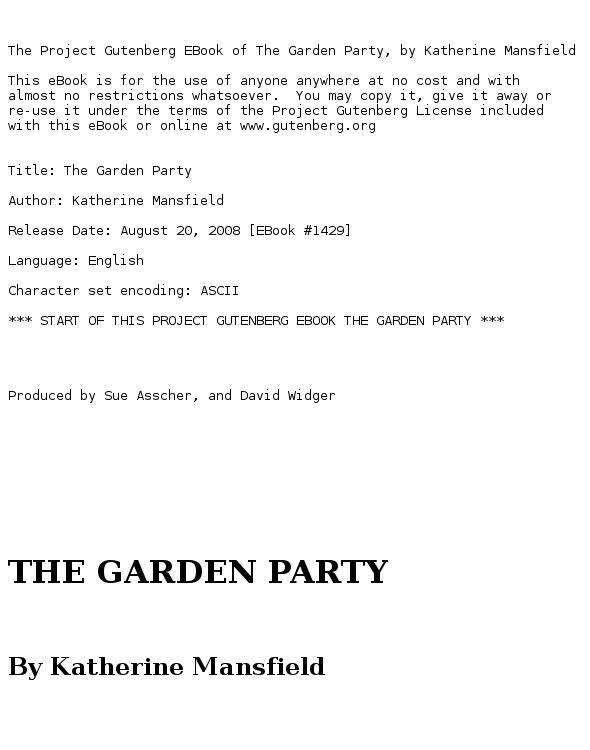 The Garden Party and Other Stories