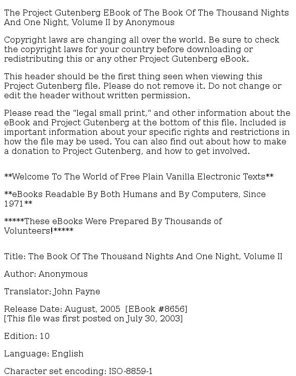 The Book of the Thousand Nights and One Night, Volume II