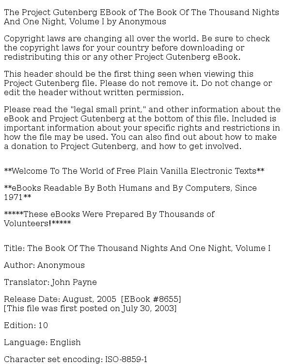 The Book of the Thousand Nights and One Night, Volume I