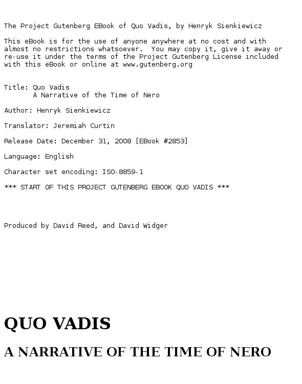 Quo Vadis: a narrative of the time of Nero