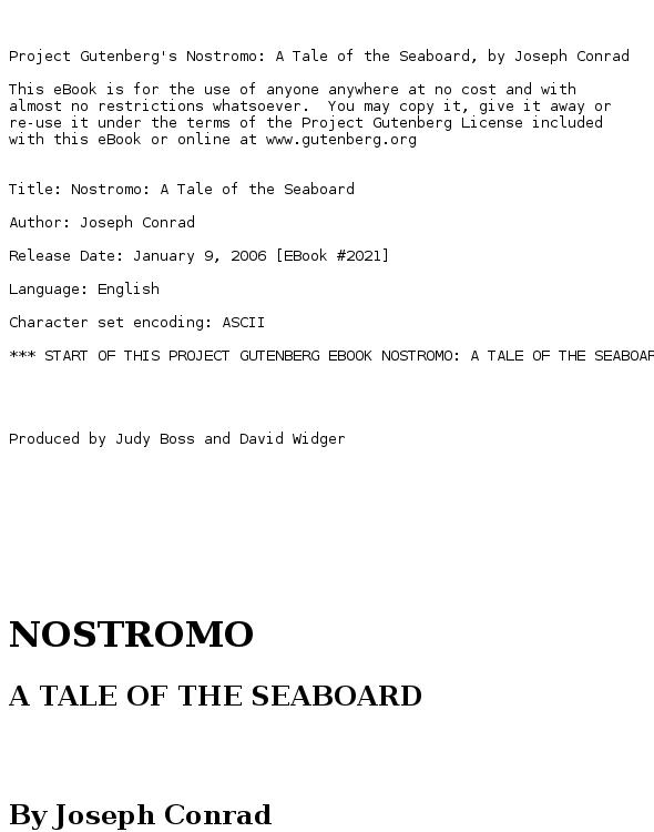 Nostromo, a Tale of the Seaboard