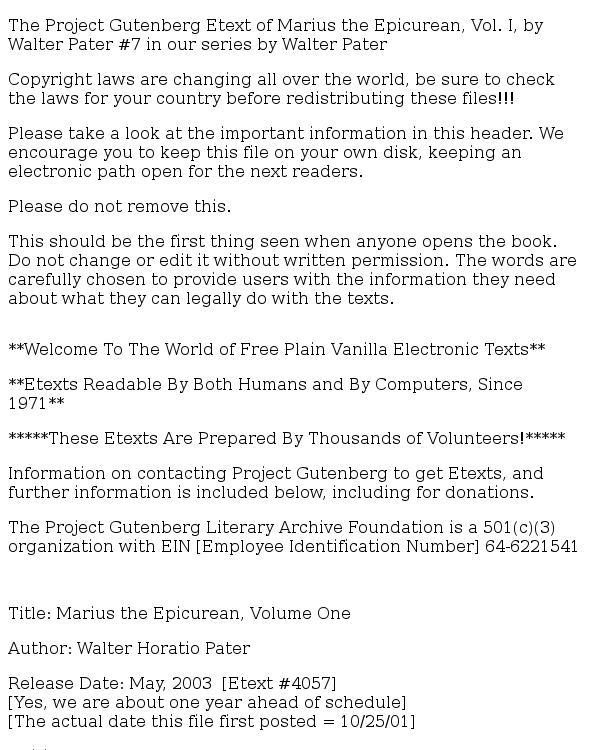 Marius the Epicurean — Volume 1