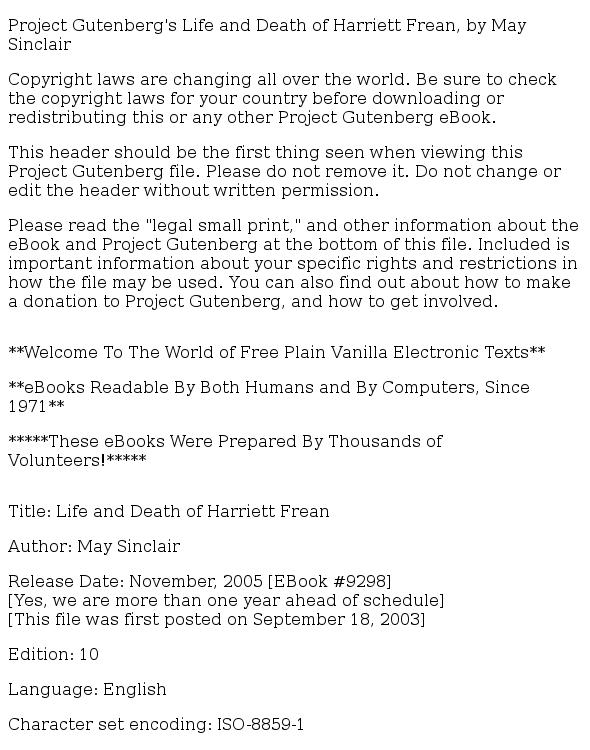 Life and Death of Harriett Frean