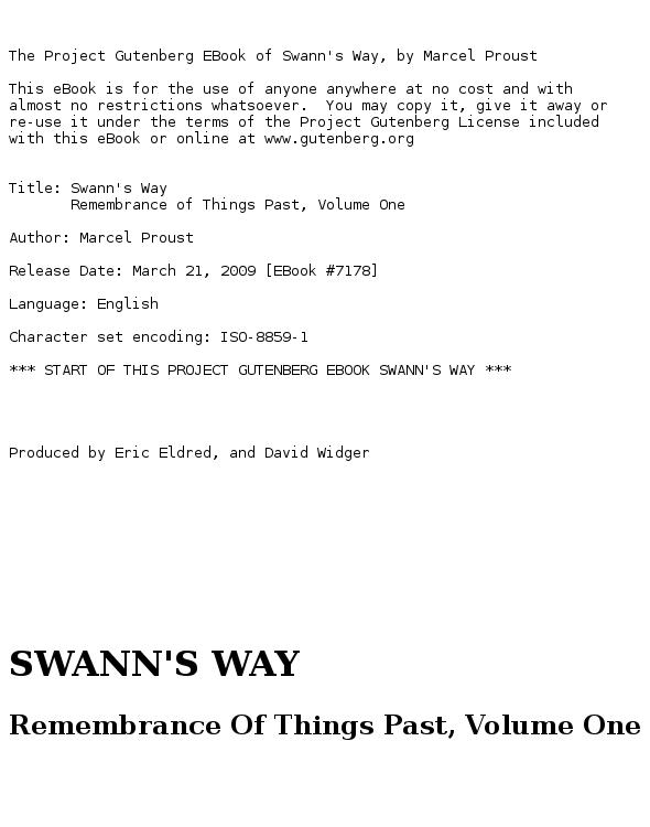 In Search of Lost Time: Swann's Way