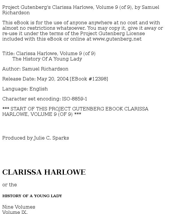 Clarissa Harlowe; or the history of a young lady — Volume 9