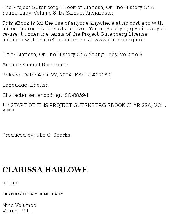 Clarissa Harlowe; or the history of a young lady — Volume 8