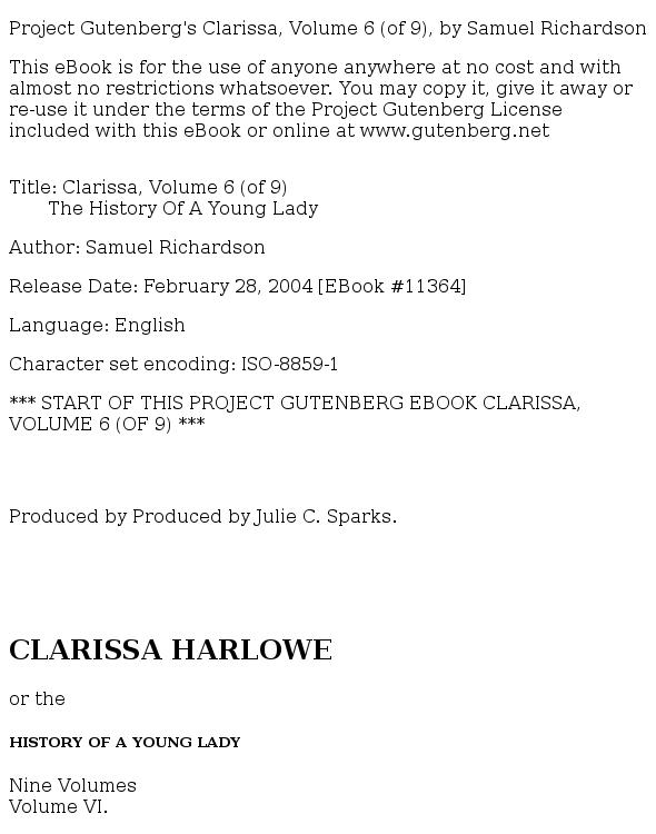 Clarissa Harlowe; or the history of a young lady — Volume 6
