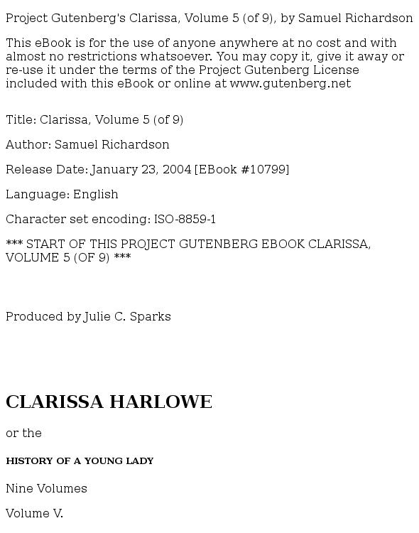 Clarissa Harlowe; or the history of a young lady — Volume 5