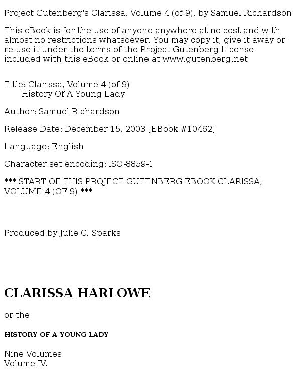 Clarissa Harlowe; or the history of a young lady — Volume 4