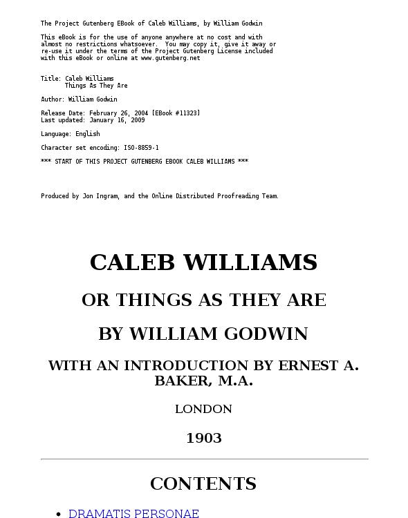 Caleb Williams Or Things as They Are