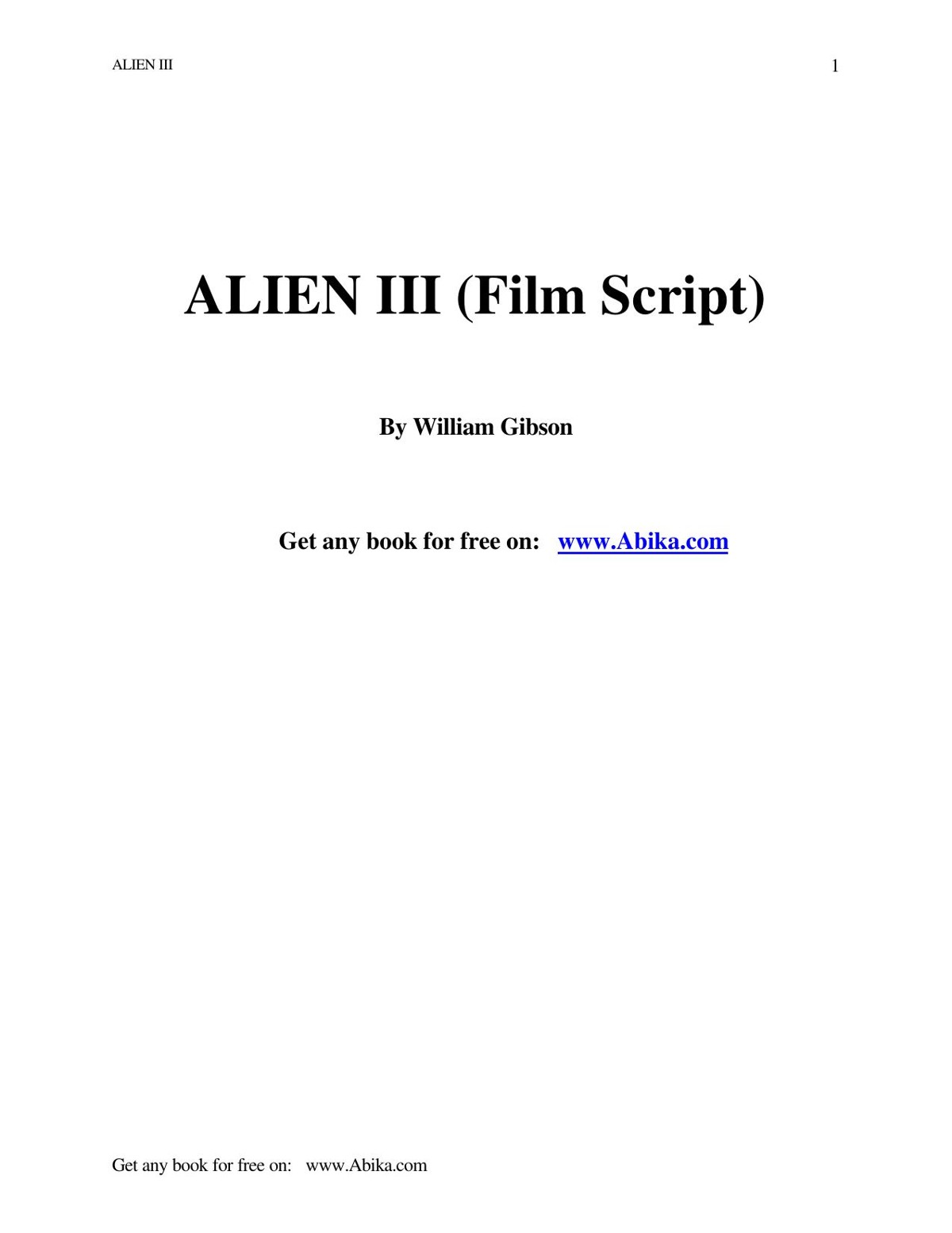 Alien III Film Script